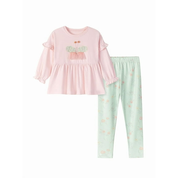 Bellafa Toddler Girl Clothes Ruffle Long Sleeve Polka Dot Stripes Top Shirt  Solid Pants Set 2 Piece Fall Winter Casual Cotton Toddler Outfits