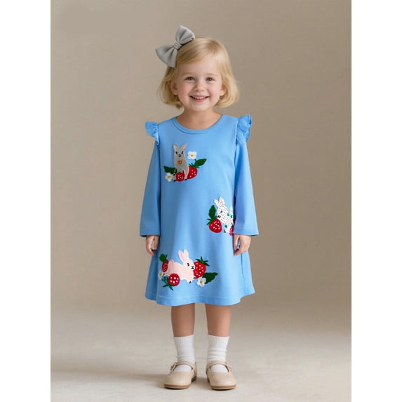 Bellafa Toddler Girl Long Sleeve Dress Stripe Flower Christmas Easter Cotton Casual Tunic Playwear Basic Shirt Party Dresses