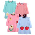 thumbnail image 1 of Bellafa Toddler Girl Long Sleeve Dress Stripe Flower Christmas Easter Cotton Casual Tunic Playwear Basic Shirt Party Dresses, 1 of 9