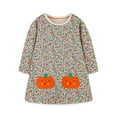 thumbnail image 1 of Bellafa Toddler Girls 100% Cotton Embroidery Applique Long Sleeve Dresses 2-7 Years Girl Kids A-line Halloween Pumpkin Party Dresses, 1 of 7