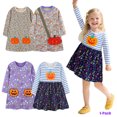 thumbnail image 1 of Bellafa Toddler Girls 100% Cotton Embroidery Applique Long Sleeve Dresses 2-7 Years Girl Kids A-line Halloween Pumpkin Party Dresses, 1 of 10