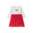 thumbnail image 1 of Bellafa Toddler Girls Casual Fairy Applique Tulle Dress Ruffle Long Sleeve Princess Girls Sparkle Christmas Tutu Dress For 2-7 Years, 1 of 9