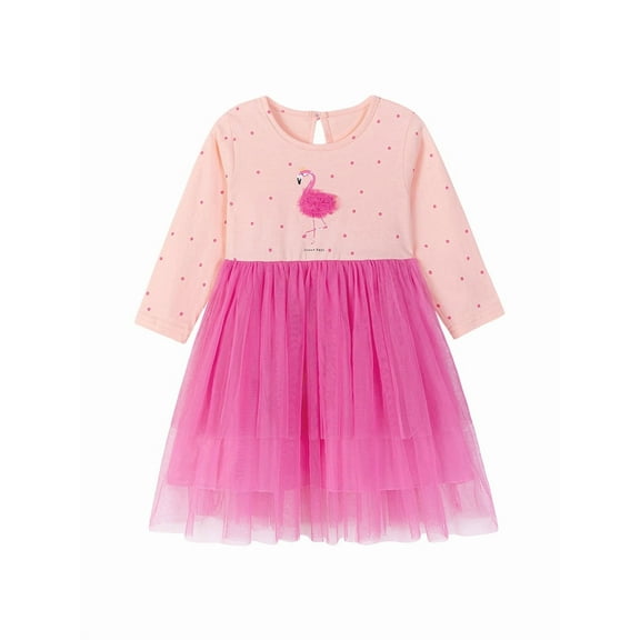 Bellafa Toddler Girls Casual Fairy Applique Tulle Dress Ruffle Long Sleeve Princess Girls Sparkle Tutu Dress For 2-7 Years