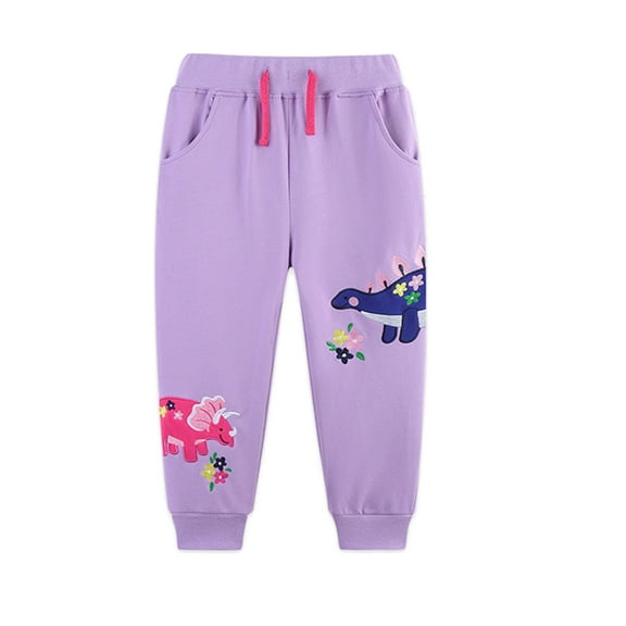 Bellafa Toddler Girls Cotton Sweatpants Embroidery Prints Drawstring Waist Casual Joggers Pants for Kids 2-7Y