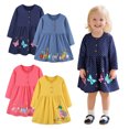 thumbnail image 1 of Bellafa Toddler Girls Embroidery Applique Long Sleeve Dresses 2-7T Little Kids Casual Cotton Button Down Neck Party Dress, 1 of 9