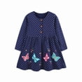 thumbnail image 1 of Bellafa Toddler Girls Embroidery Applique Long Sleeve Dresses 2-7T Little Kids Casual Cotton Button Down Neck Party Dress, 1 of 7