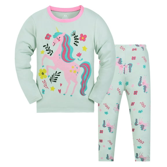 Bellafa Toddler Girls Pajamas Set Kids Long Sleeve PJs Cotton Jammies 3-9 Years Girl's Unicorn Sleepwear