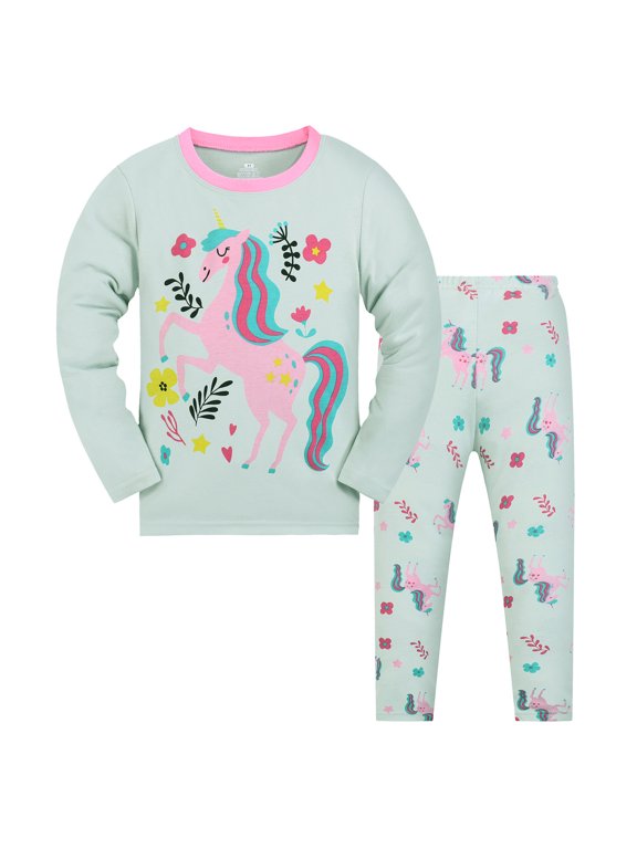 Toddler Girls Pajamas Set Kids Long Sleeve PJs Cotton Jammies 3-9 Years Girl's Unicorn Sleepwear