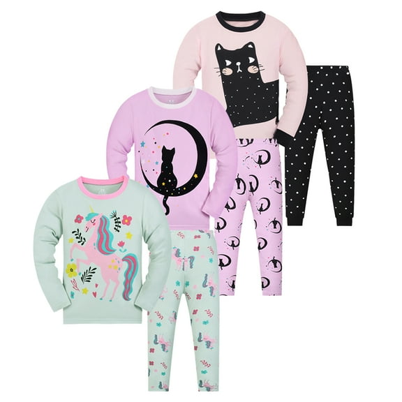 Bellafa Toddler Girls Pajamas Set Kids Long Sleeve PJs Cotton Jammies 3-9 Years Girl's Unicorn Sleepwear
