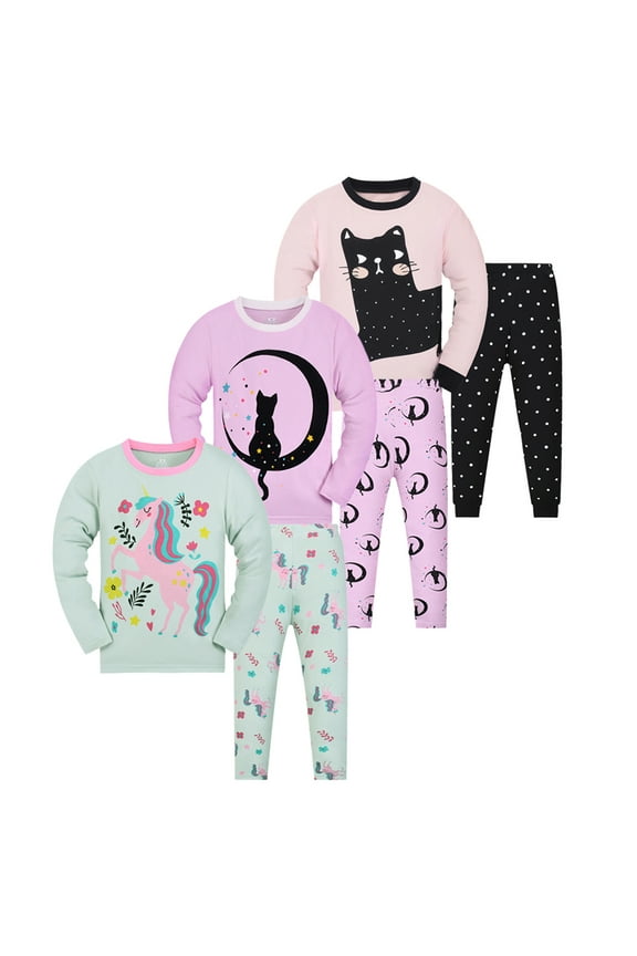 Toddler Girls Pajamas Set Kids Long Sleeve PJs Cotton Jammies 3-9 Years Girl's Unicorn Sleepwear
