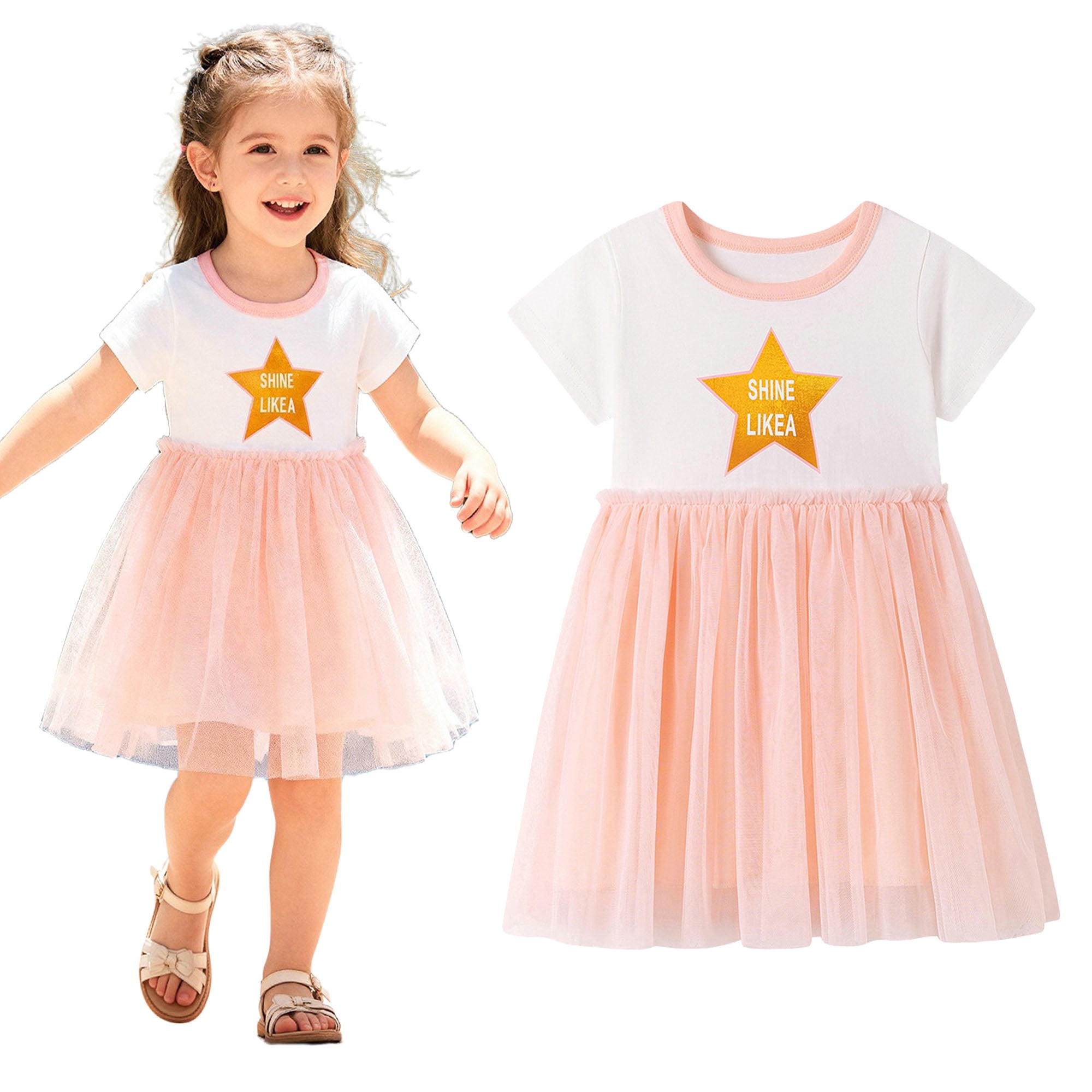 Bellafa Toddler Girls Tutu Dresses Ruffle Short Sleeve Summer Dress ...