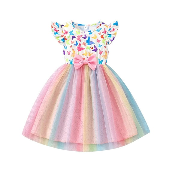 Bellafa Toddler Tutu Dress Little Girls Ruffle Tulle Dresses Summer Party Princess Butterfly Sundress for 2-7Y