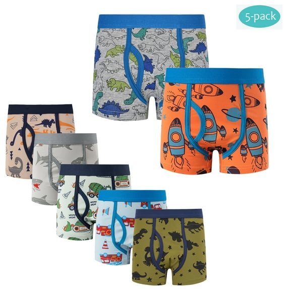 Bellafa Toddler and Boys' Boxer Briefs Dinosaur Truck Space Prints Underwear 5 packs Kids Undies Boyshort-Random Color