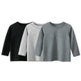 thumbnail image 1 of Bellafa Toddler and Little Boys Long Sleeve Crew neck T-Shirts Multicolor 3-Packs Cotton Tops Shirt 2-9 Years Black Gray, 1 of 5