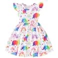 thumbnail image 1 of Bellafa Tollder Girls Cartoon Unicorn Sundress Summer Rullfle Sleeve A-line Dress 2-8 Years Kids Casual Dresses, 1 of 9