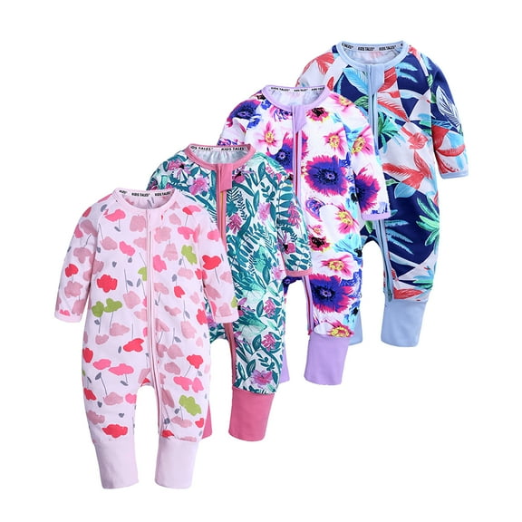 Bellafa Unisex Babies' and Toddlers' Snug-Fit Cotton Footed and Footless Pajamas 2-way Zipper Girls Romper Sleeper