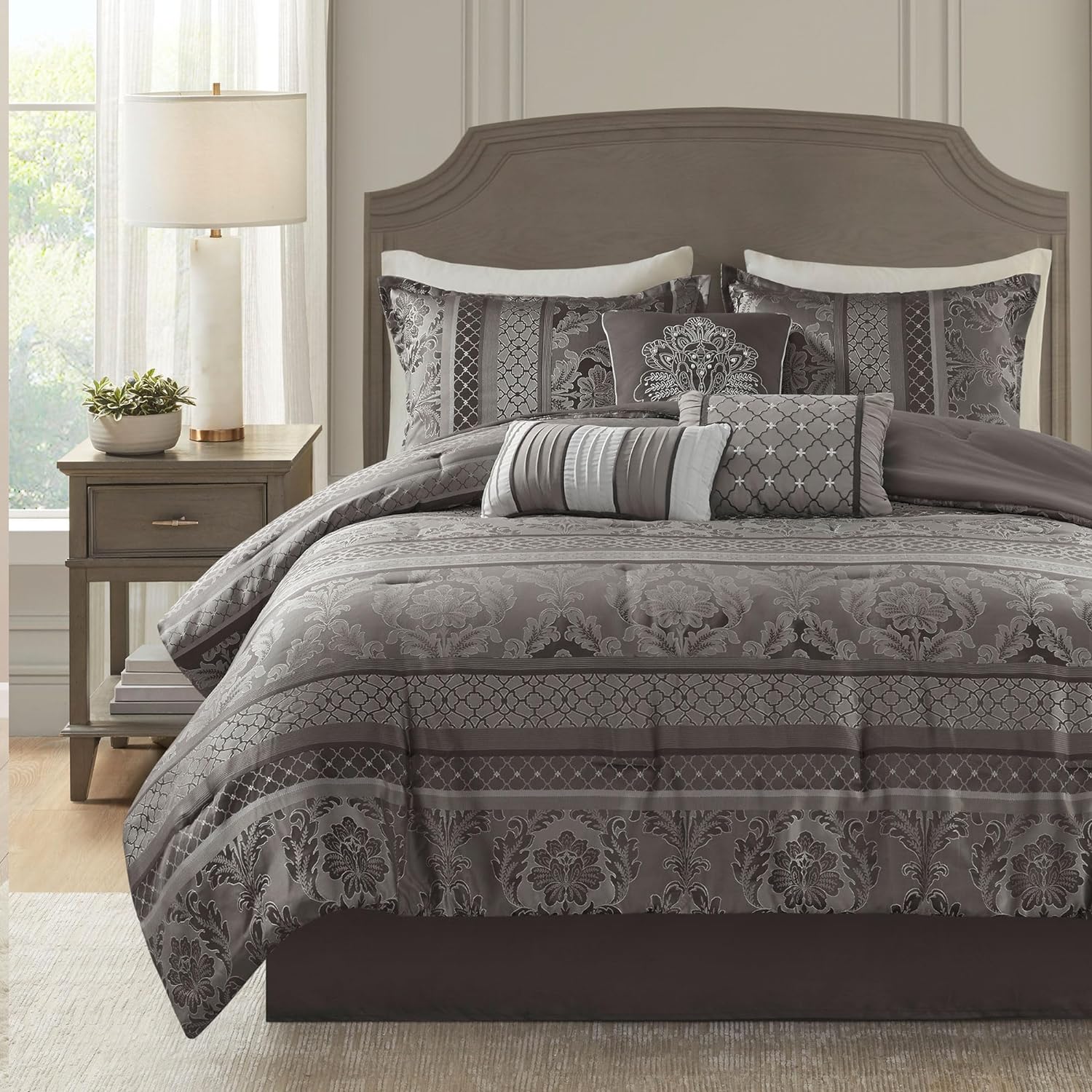Bellagio Cozy Comforter Set Luxurious Jaquard Traditional Damask Design, All Season Down