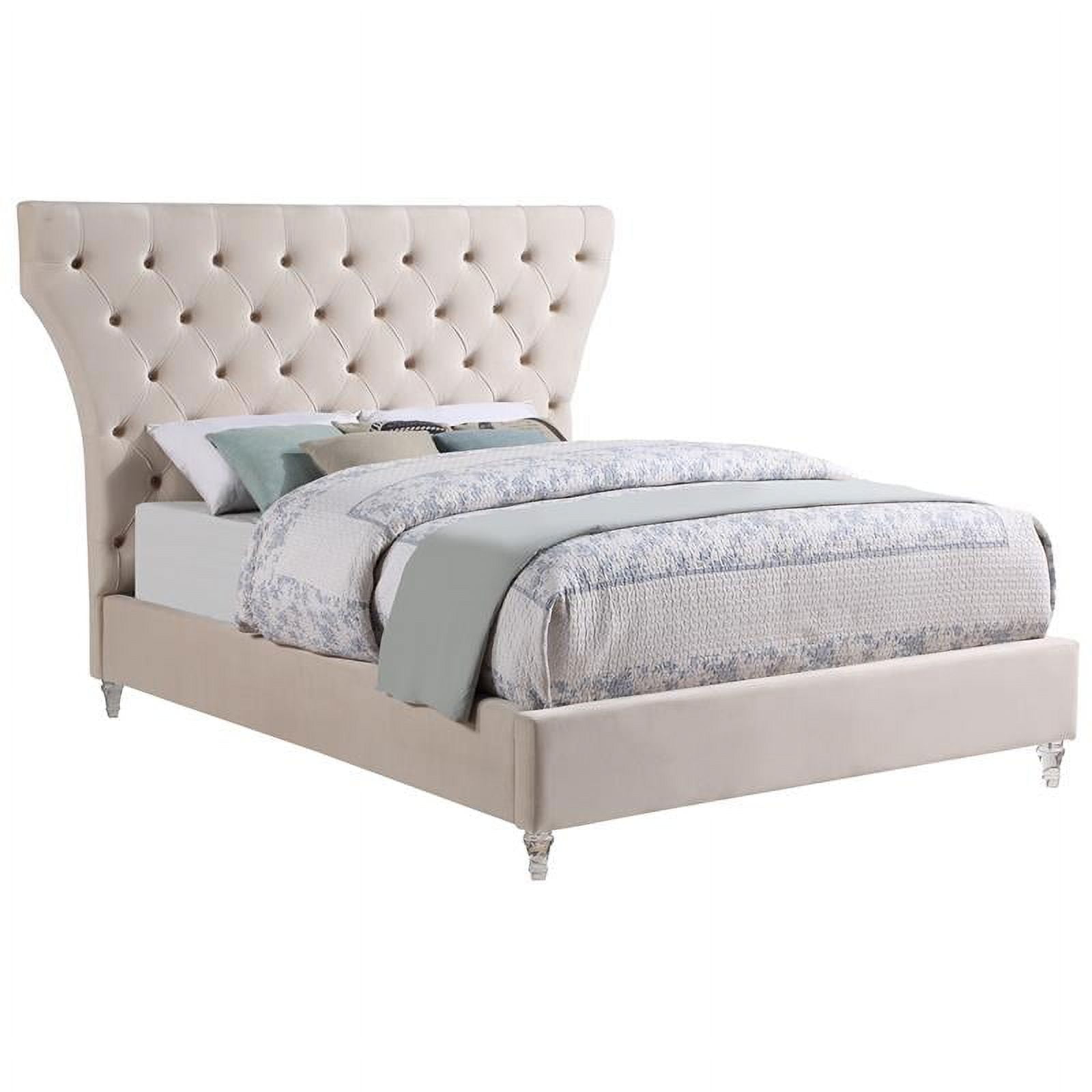 Bellagio Cream Tufted Velvet California King Platform Bed with Acrylic Legs