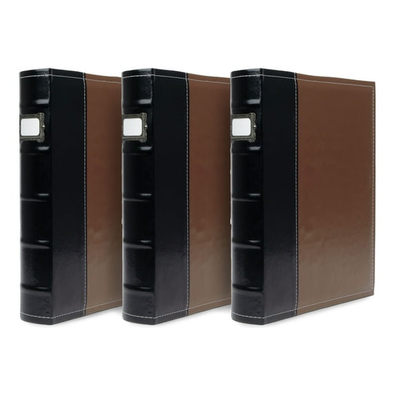 Bellagio-Italia 3-Ring Office Binder - Brown - Leather - 225-Sheet Storage Capacity - File Storage for Presentations, Documents - Blank Index Plate on Spine for Custom Labeling - 3 Pack