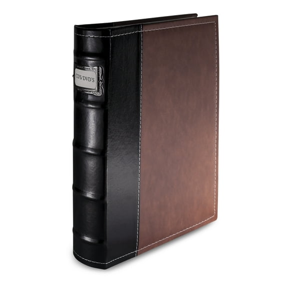 Bellagio-Italia CD/DVD Storage Binder - Brown - Leather - 48-Disc Capacity - Storage Organizer for DVDs, CDs, Blu Rays, & Video Games - Acid-Free Binder Organizer Sheets - 1 Pack