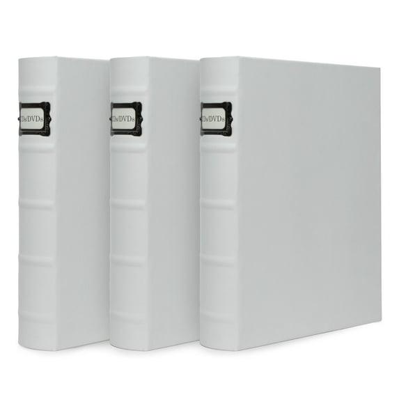 Bellagio-Italia CD/DVD Storage Binder - Full White - Leather - 144-Disc Capacity - Storage Organizer for DVDs, CDs, Blu Rays, & Video Games - Acid-Free Binder Organizer Sheets - 3 Pack