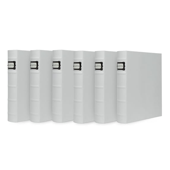 Bellagio-Italia CD/DVD Storage Binder - Full White - Leather - 288-Disc Capacity - Storage Organizer for DVDs, CDs, Blu Rays, & Video Games - Acid-Free Binder Organizer Sheets - 6 Pack