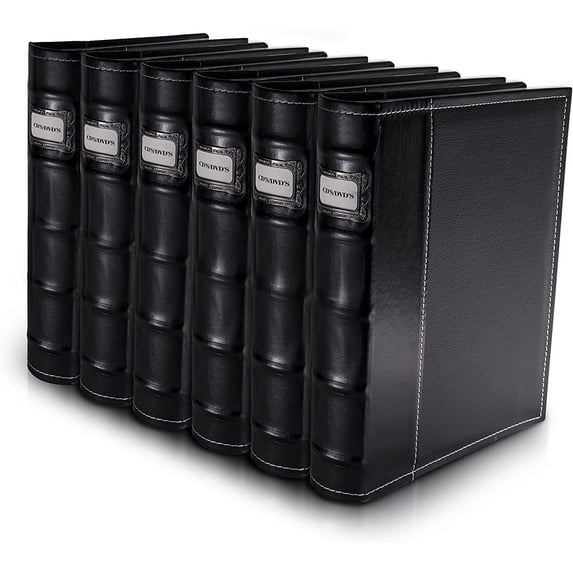 Bellagio-Italia CD/DVD Storage Binder Set - Black - Leather - 6 Pack - 288-Disc Capacity - Storage Organizer for DVDs, CDs, Blu Rays, & Video Games - Acid-Free Binder Organizer Sheets