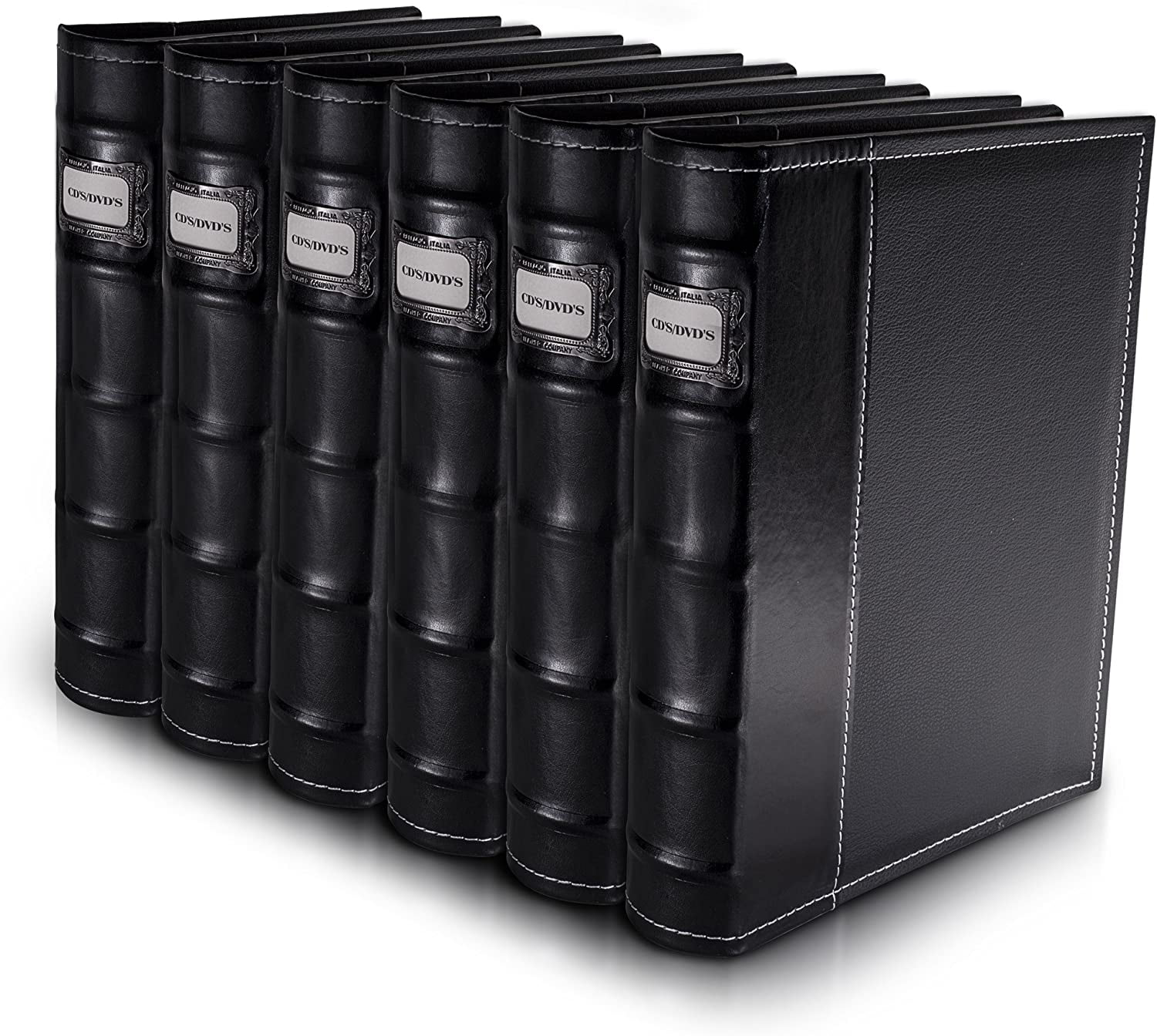 Bellagio-Italia Black Leather CD/DVD Storage Binder - 6 Pack, 288