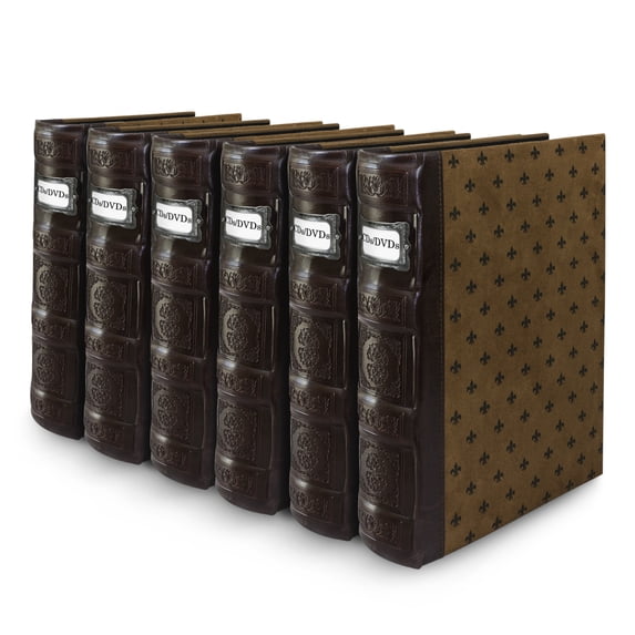 Bellagio-Italia Tuscany CD/DVD Storage Binder - Chestnut - Leather - 288-Disc Capacity - Storage Organizer for DVDs, CDs, Blu Rays, & Video Games - Acid-Free Binder Organizer Sheets - 6 Pack