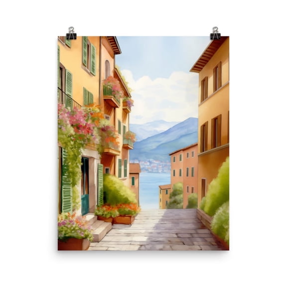 Bellagio Italy Print, Lake Como Wall Art, European Cityscape Poster, Italy Travel Decor, Mediterranean Streetscape Home Decor #3633, Unframed Canvas Size 16x24