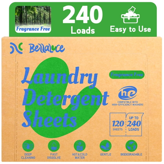 Bellaluce Concentrated Unscented Laundry Detergent Sheets, 240 Loads, 1 Pack