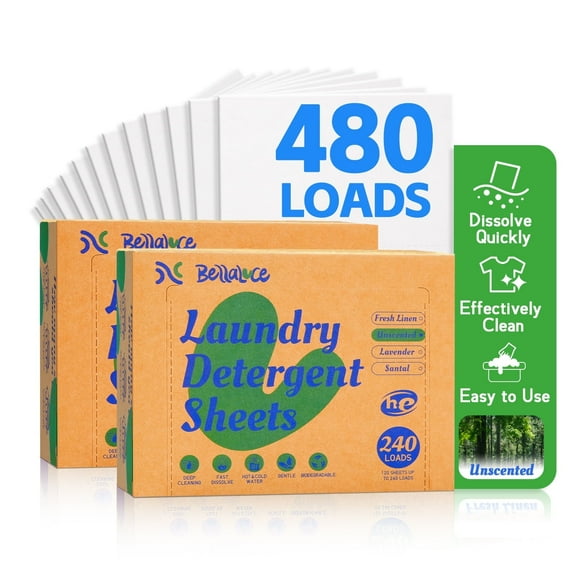 Bellaluce Concentrated Unscented Laundry Detergent Sheets, 480 Loads, 2 Pack (240 Count)