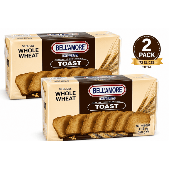Bellamore Italian WHOLE WHEAR Toast | Light & Crispy Toast Cracker Bread | Imported from Italy (2-PACK)