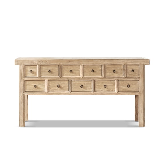Bellamy 70" Solid Reclaimed Elm 11-Drawer Table, Heritage Light Natural Brown Reclaimed Elm