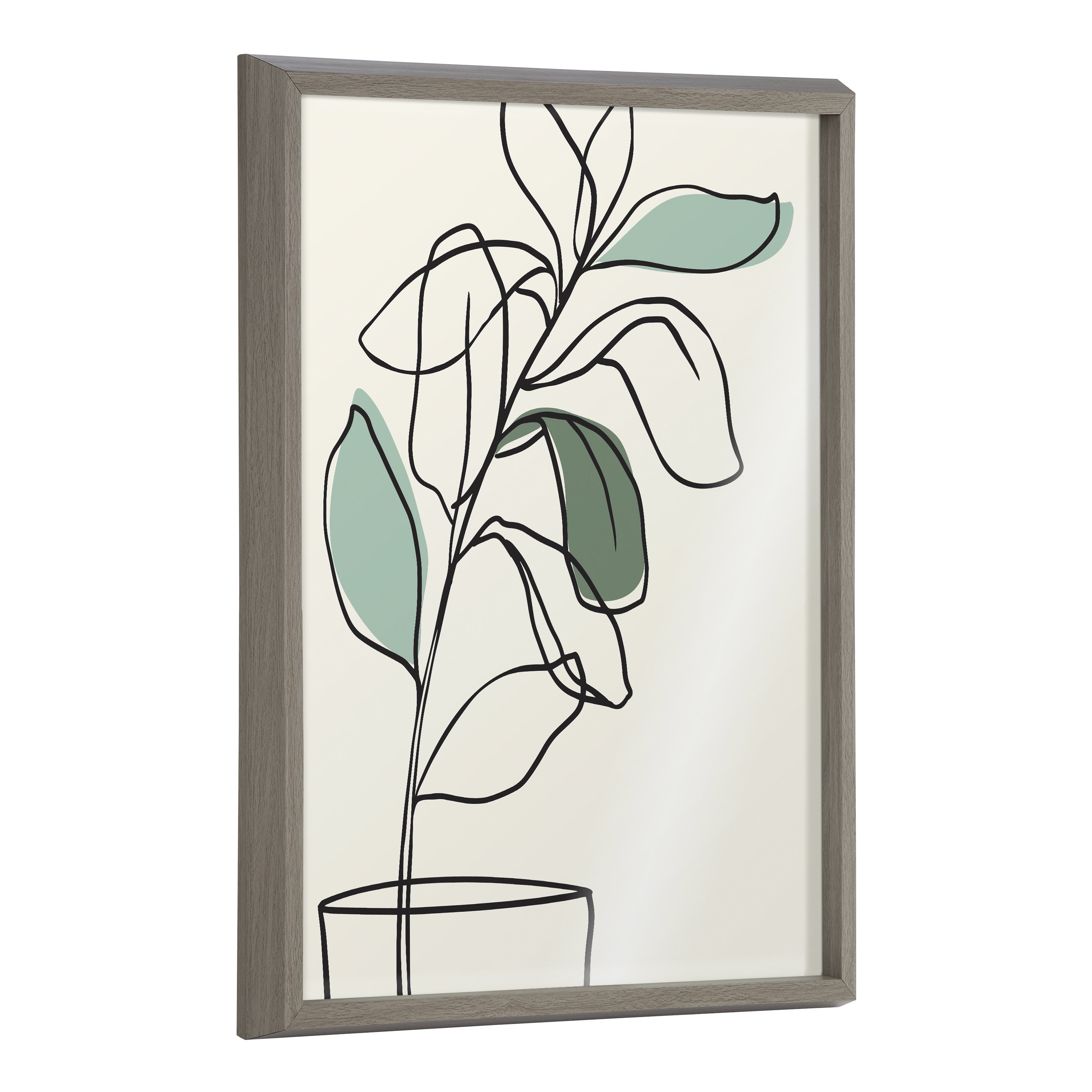Bellamy Blake Tranquil Fiddle Leaf Framed Printed Glass Wall Art by Elizabeth Silver, 18 x 24 Gray, Decorative Abstract Succulent Art for Wall