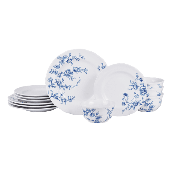222 Fifth Bellamy Blue Porcelain 12-Piece Dinnerware Set, Service for 4