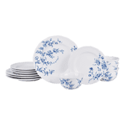 222 Fifth Bellamy Blue Porcelain 12-Piece Dinnerware Set, Service for 4