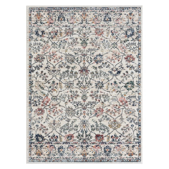 LR Home Bristol Performance Blend Area Rug Indoor in Ivory/Multicolored, 5' x 7'