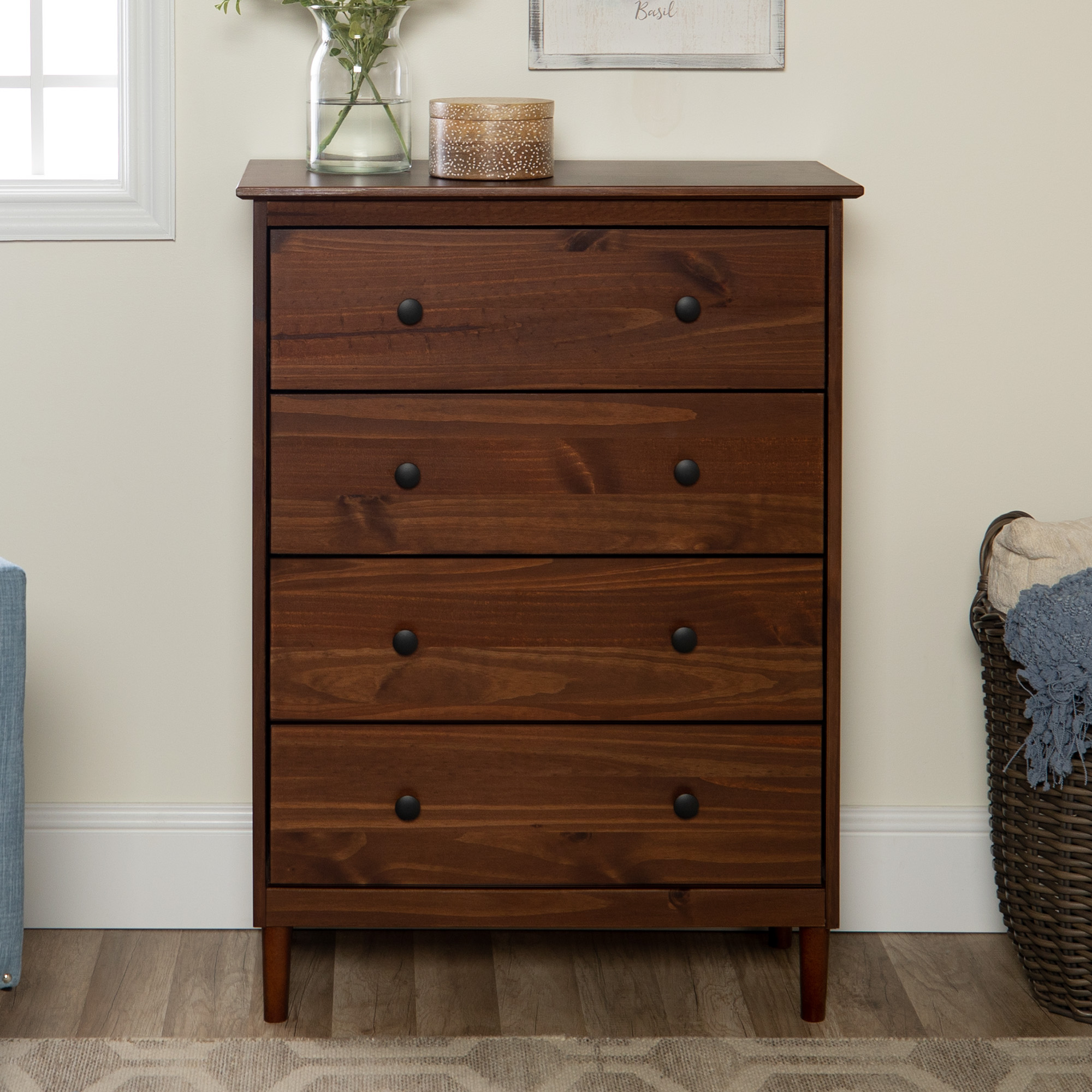 Mainstays Classic 4 Drawer Dresser, Walnut