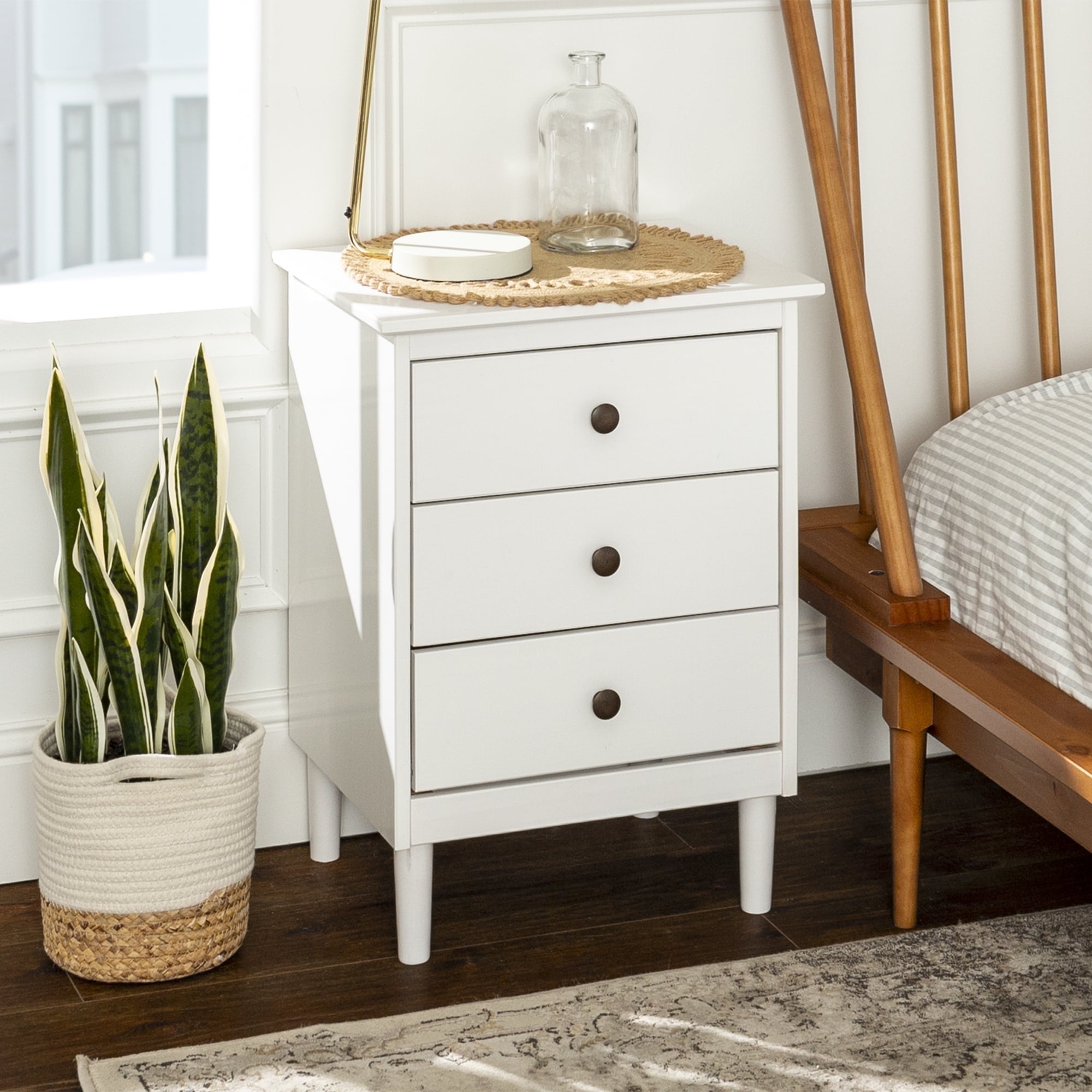 Walker Edison Madeline 3-Drawer White Nightstand