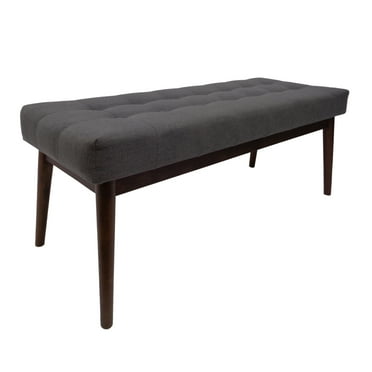 Bellamy Studios Marvin Mid Century Tufted Fabric Ottoman, Grey, Walnut