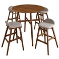 thumbnail image 1 of Bellamy Studios Remmie 5-Piece Indoor Dining Pub Set, Includes Round Table and Stools, Walnut/Gray Linen, 1 of 7