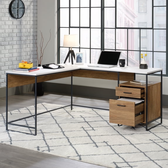 Bellamy Studios Row Modern L-Shaped Desk with Storage, Sindoori Mango Finish
