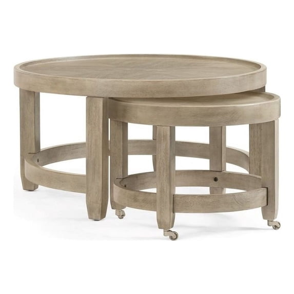 Bellamy Wood Round Nesting Cocktail Tables in Ash Gray