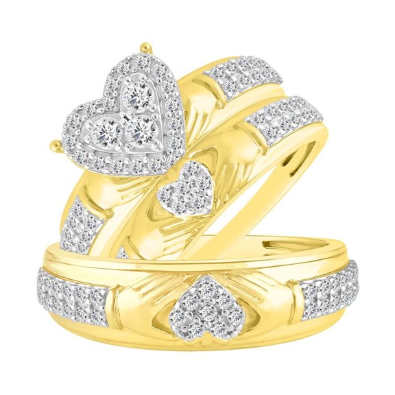 Bellano Unisex Trios Set 1.00Ct Round Diamond 10K Yellow Gold