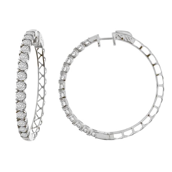 Bellano Women's Hoop Earrings 2.00CT Round Diamond 10K White Gold