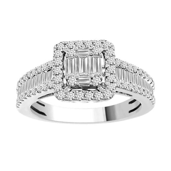 Bellano Women's Ring 1.00CT Round/Baguette Diamond 14K White Gold (SI Quality)