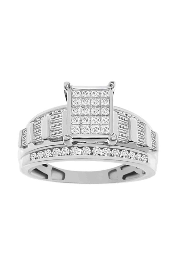 Bellano Women's Ring 1.00CT Round/Princess/Baguette Diamond 10K White Gold