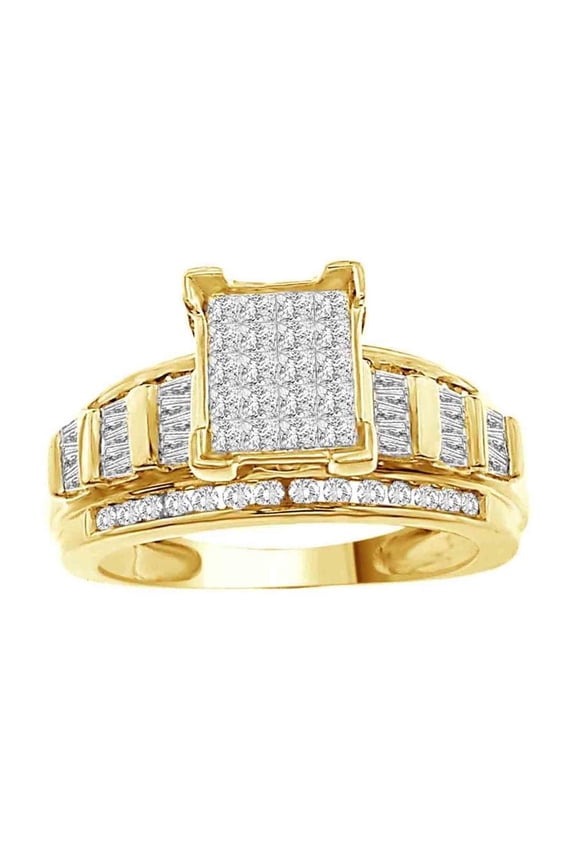 Bellano Women's Ring 1.00CT Round/Princess/Inv/Baguette Diamond 10K Yellow Gold