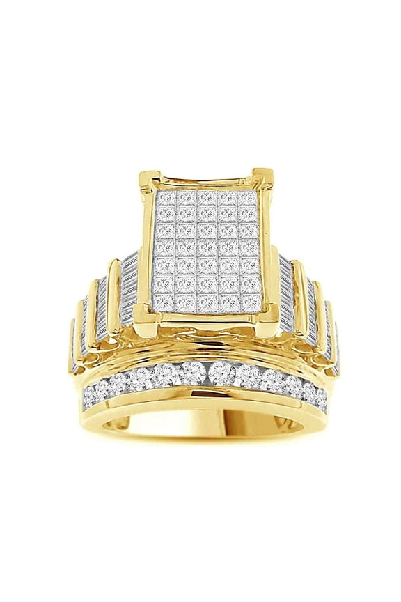 Bellano Women's Ring 3.00CT Round/Princess/Baguette Diamond 10K Yellow Gold